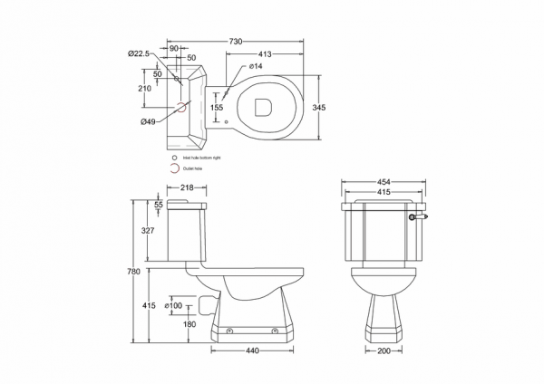 Burlington toalett standard med mjukstängande sits, smal cistern